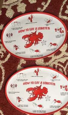 HOW TO EAT A LOBSTER Plastic Set Of 2 Plates/Trays Melamine Plastic 7 Steps! S7